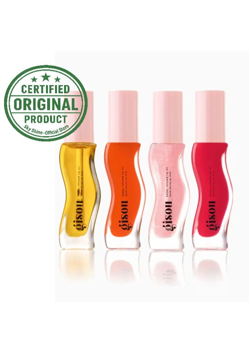 Gisou Honey Infused Lip Oil Set 4 x 8ml – Cherry On The Cake, Honey Gold, Mango Passion Punch, Watermelon Sugar | Hydrating, Nourishing, High-Shine Lip Oils - Image 1