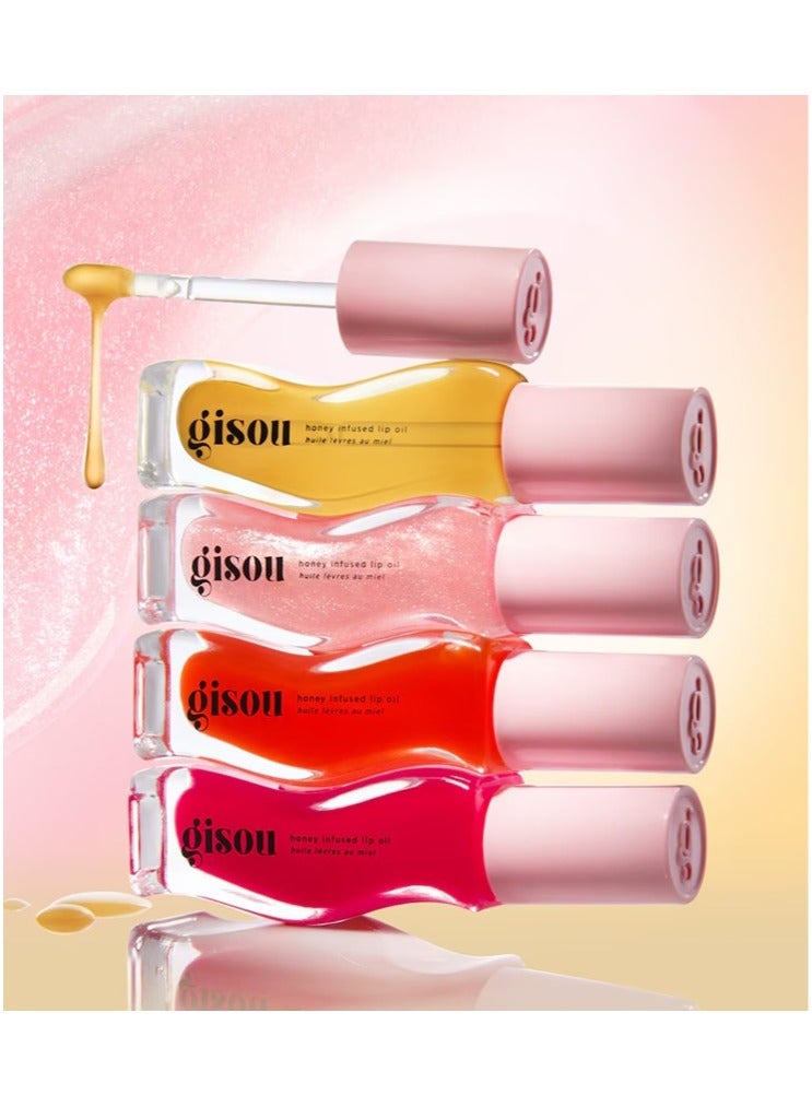 Gisou Honey Infused Lip Oil Set 4 X 8Ml – Cherry On The Cake, Honey Gold, Mango Passion Punch, Watermelon Sugar | Hydrating, Nourishing, High- Shine Lip Oils