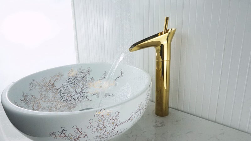 Marcoware Waterfall Antique Single Lever Basin Mixer Tap with Provision for Hot and Cold Water, Gold, Polished Finish - Image 3