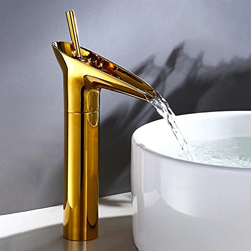 Marcoware Waterfall Antique Single Lever Basin Mixer Tap with Provision for Hot and Cold Water, Gold, Polished Finish - Image 1