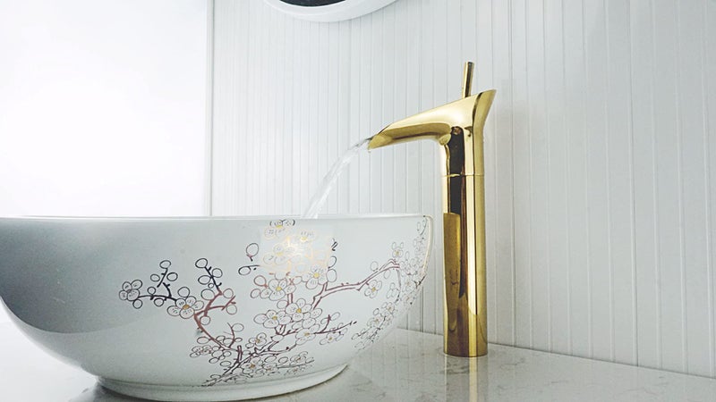 Marcoware Waterfall Antique Single Lever Basin Mixer Tap with Provision for Hot and Cold Water, Gold, Polished Finish - Image 2