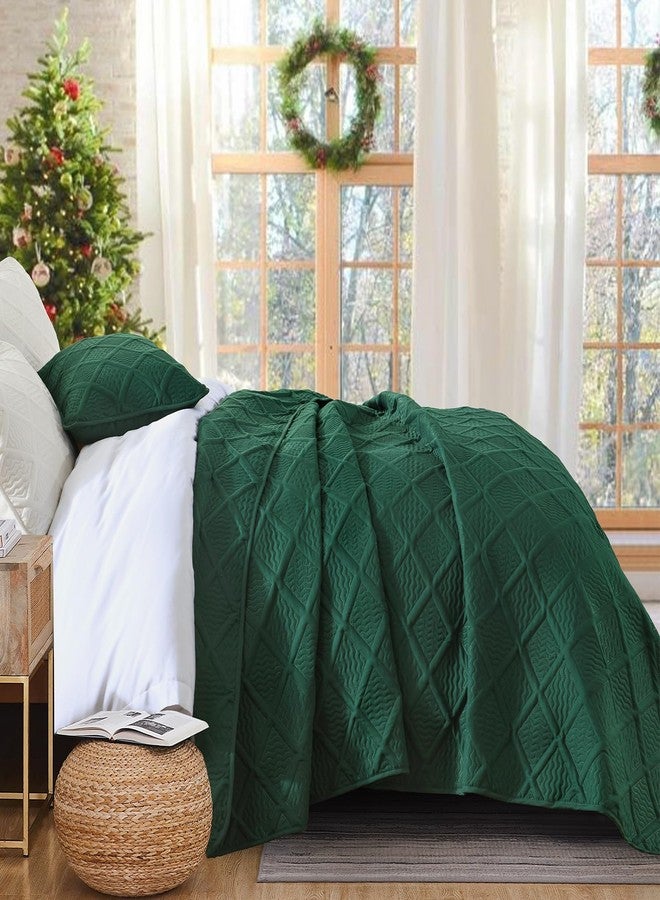 Yiran Christmas Quilts King Size, Emerald Green Fall Winter Bedspread Bedding Set, 3 Pieces Diamond Pattern Thin Lightweight Coverlet with 2 Pillow Shams for All Season 106x96 Inch - Image 4
