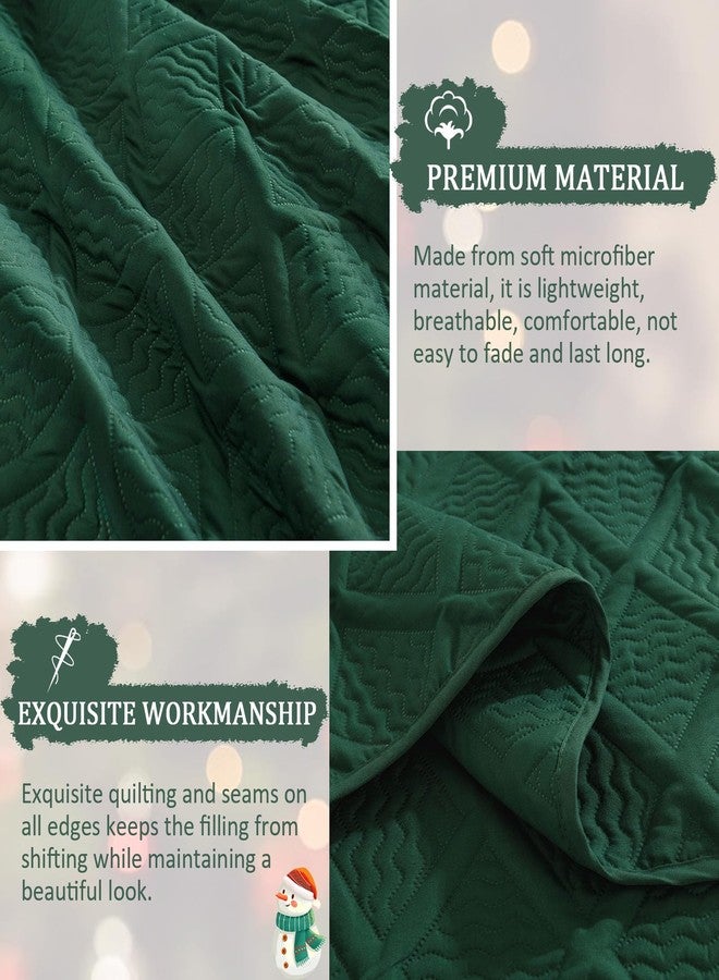 Yiran Christmas Quilts King Size, Emerald Green Fall Winter Bedspread Bedding Set, 3 Pieces Diamond Pattern Thin Lightweight Coverlet with 2 Pillow Shams for All Season 106x96 Inch - Image 5