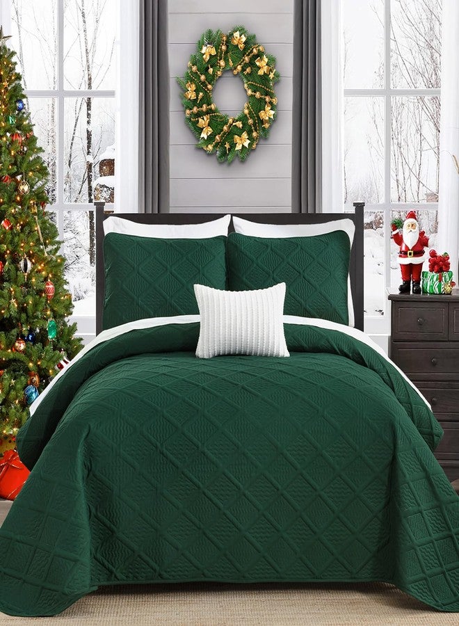 Yiran Christmas Quilts King Size, Emerald Green Fall Winter Bedspread Bedding Set, 3 Pieces Diamond Pattern Thin Lightweight Coverlet with 2 Pillow Shams for All Season 106x96 Inch - Image 1