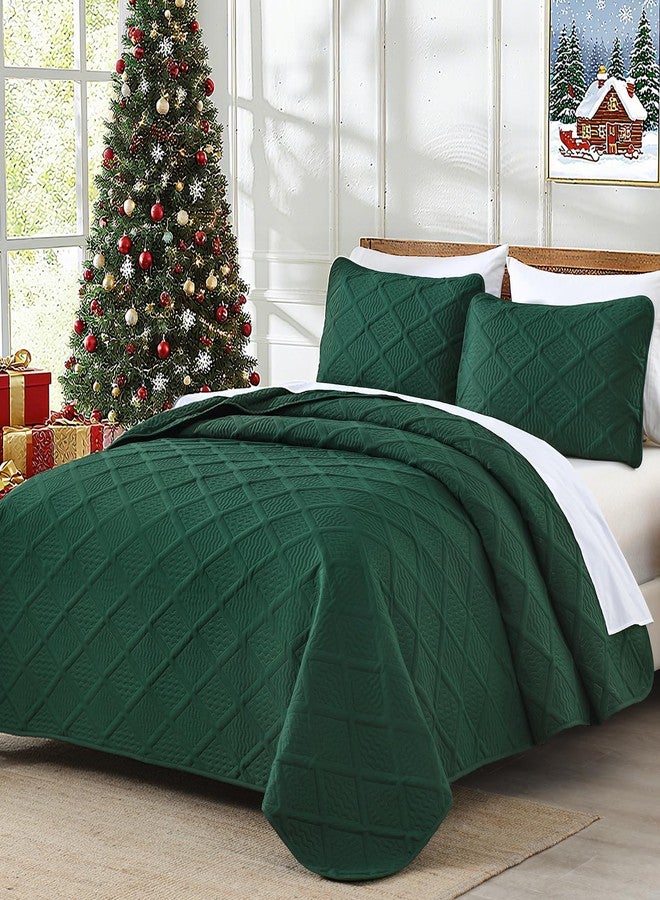 Yiran Christmas Quilts King Size, Emerald Green Fall Winter Bedspread Bedding Set, 3 Pieces Diamond Pattern Thin Lightweight Coverlet with 2 Pillow Shams for All Season 106x96 Inch - Image 2