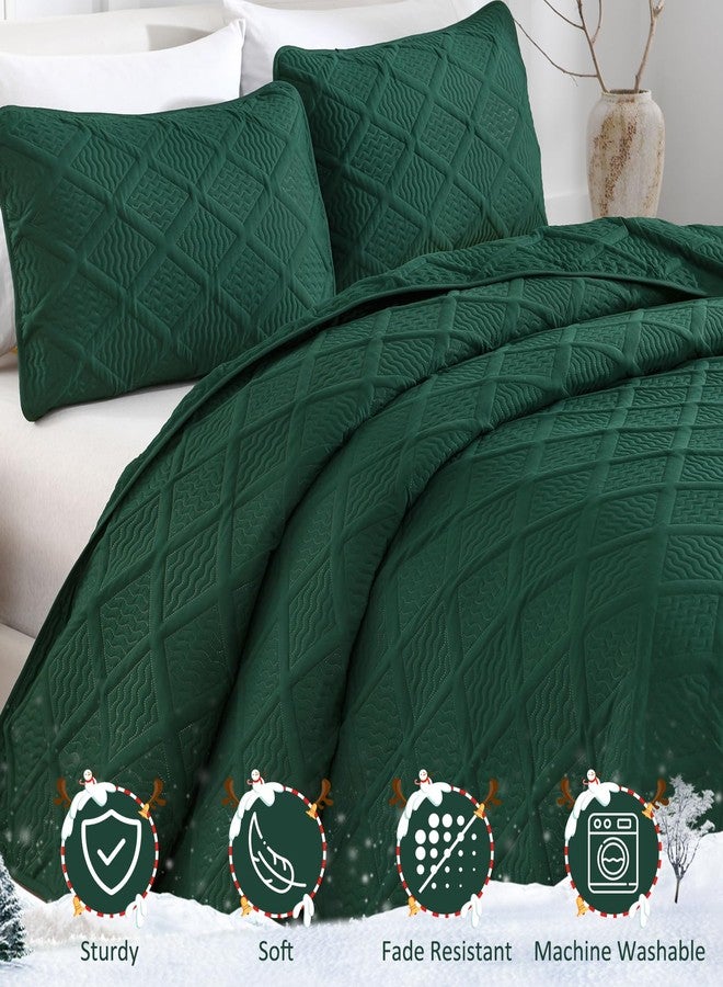 Yiran Christmas Quilts King Size, Emerald Green Fall Winter Bedspread Bedding Set, 3 Pieces Diamond Pattern Thin Lightweight Coverlet with 2 Pillow Shams for All Season 106x96 Inch - Image 3