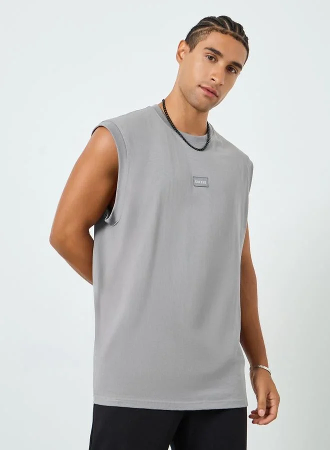 Styli Men Grey Woven Badge Tank