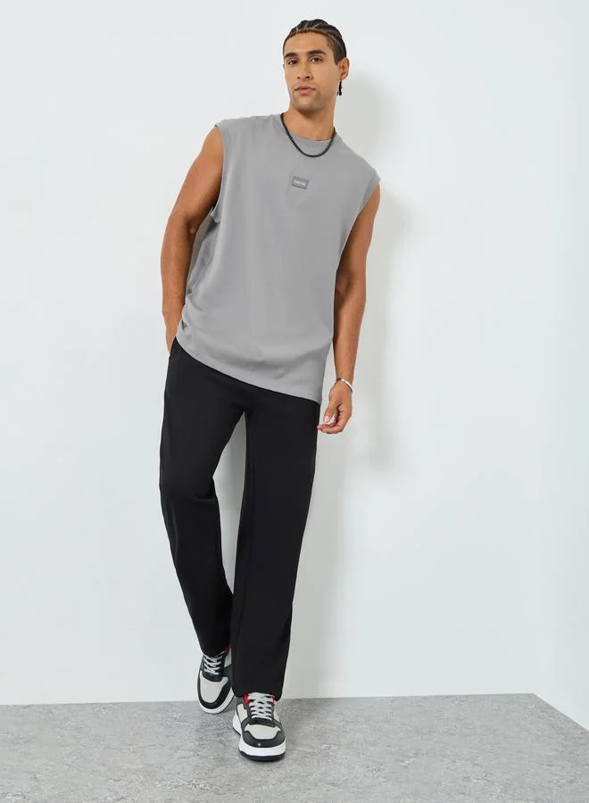 Styli Men Grey Woven Badge Tank