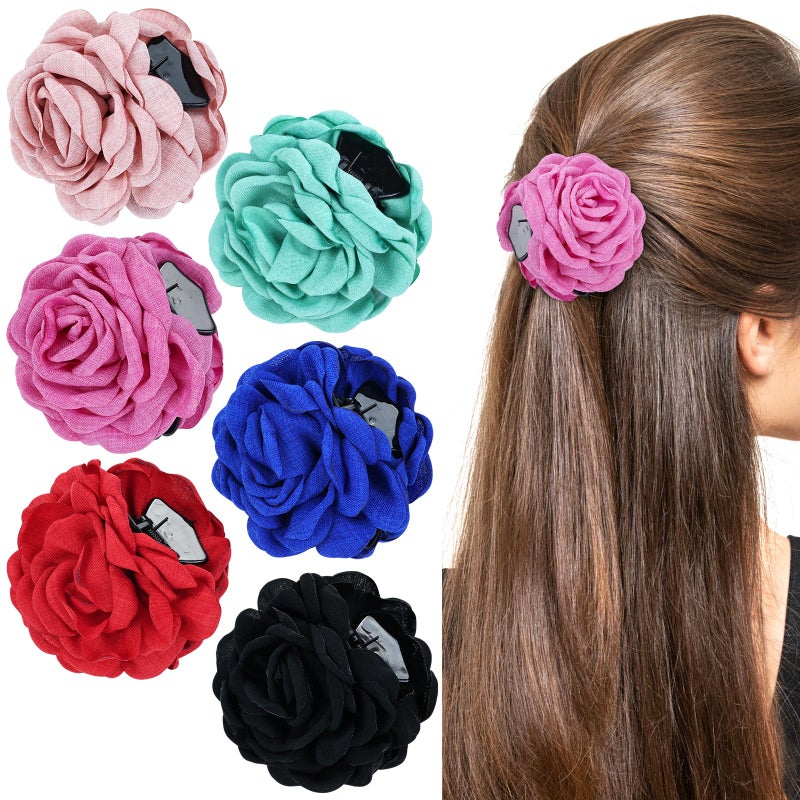 Cinaci 6 Pieces 9cm/3.5" Retro Flower Rose Hair Claws Clips with Strong Hold Floral Updo Hair Clips Barrettes Accessories for Women Girls - Image 1