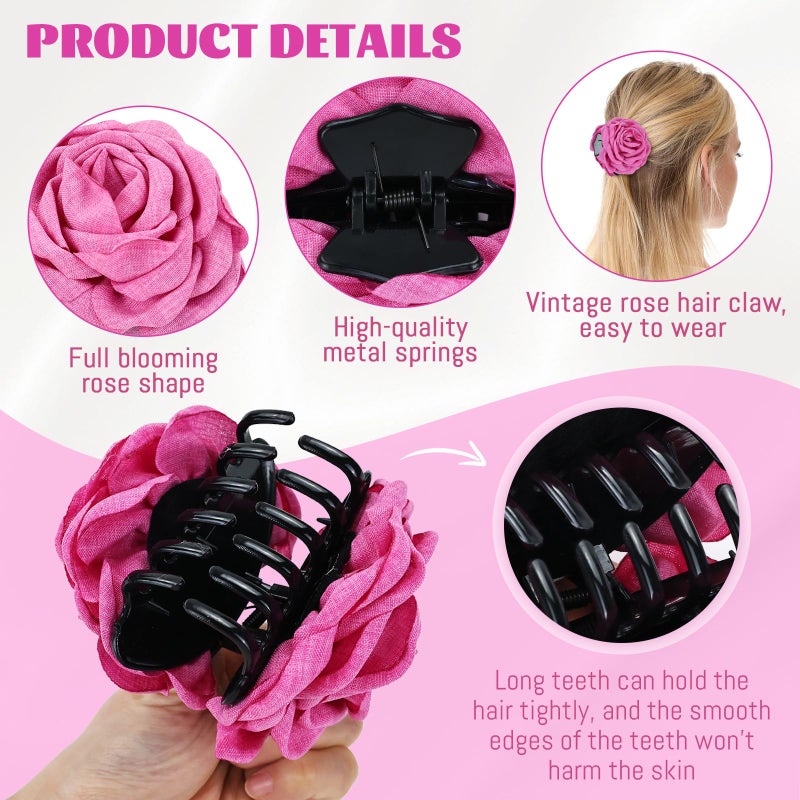 Cinaci 6 Pieces 9cm/3.5" Retro Flower Rose Hair Claws Clips with Strong Hold Floral Updo Hair Clips Barrettes Accessories for Women Girls - Image 3