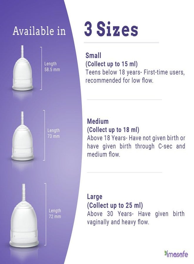 Imasafe Reusable Menstrual Cup for Women with Stem for Easy Removal for Rash-free Periods | 8 Hours of Leaks-Free Comfort | 100% Biocompatible Medical-Grade Silicone Cups -U Shape (Medium Size) - Image 4