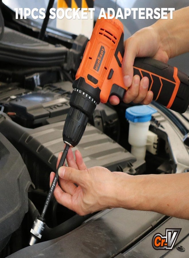 HORUSDY 11-Piece Impact Socket Adapter Set, 1/4-Inch Hex Shank, Cr-V Steel High Torque Drill Extension Bits, 1/4" 3/8" 1/2" Impact Driver Socket Adapters with Storage Holder - Image 4