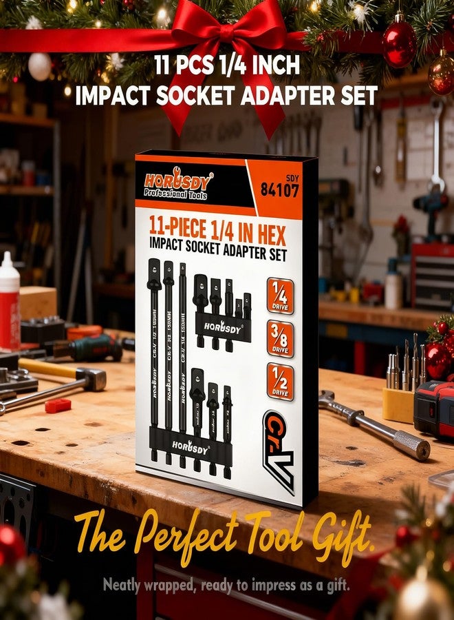 HORUSDY 11-Piece Impact Socket Adapter Set, 1/4-Inch Hex Shank, Cr-V Steel High Torque Drill Extension Bits, 1/4" 3/8" 1/2" Impact Driver Socket Adapters with Storage Holder - Image 2