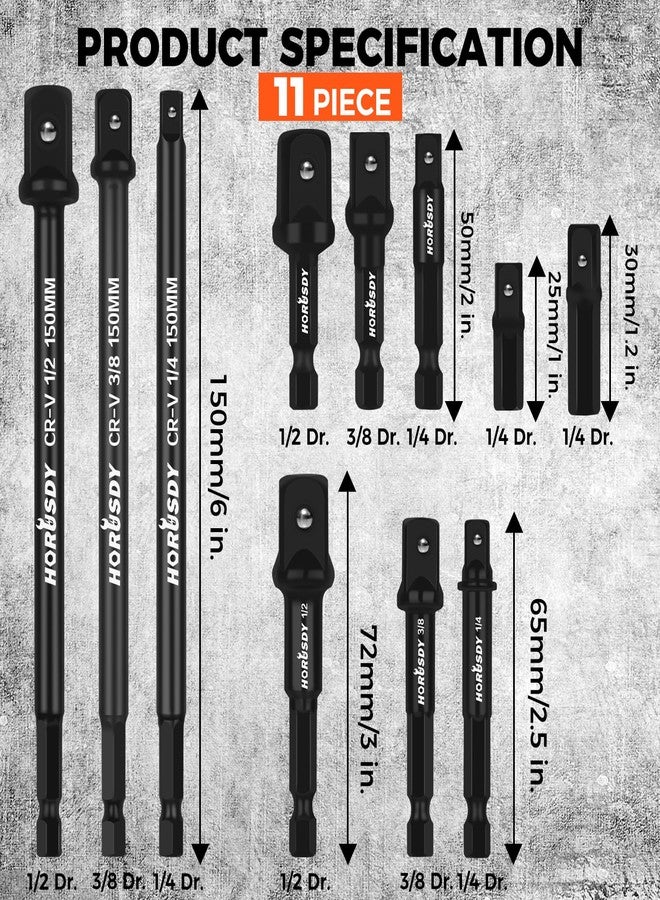HORUSDY 11-Piece Impact Socket Adapter Set, 1/4-Inch Hex Shank, Cr-V Steel High Torque Drill Extension Bits, 1/4" 3/8" 1/2" Impact Driver Socket Adapters with Storage Holder - Image 3