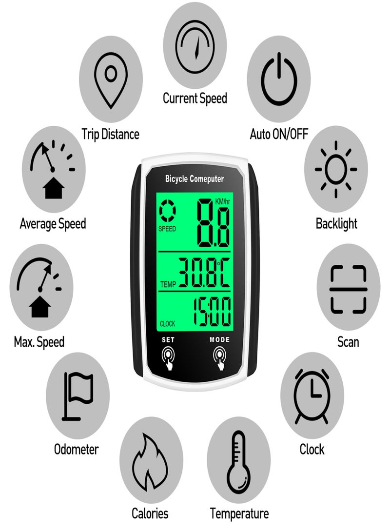 Generic Wired Bike Computer 19 Functions Touch Bike Speedometer Odometer Waterproof Bicycle Computer with Backlight  - Image 5