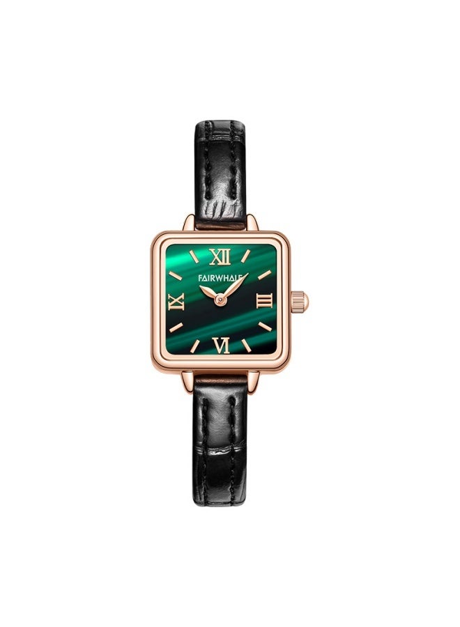 Mark Fairwhale Women's Square Watch - Retro Design Green Dial with Black Strap, Water-Resistant Luxury Style - Image 1