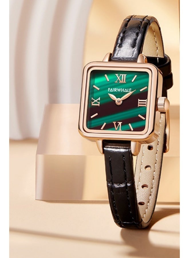 Mark Fairwhale Women's Square Watch - Retro Design Green Dial with Black Strap, Water-Resistant Luxury Style - Image 3