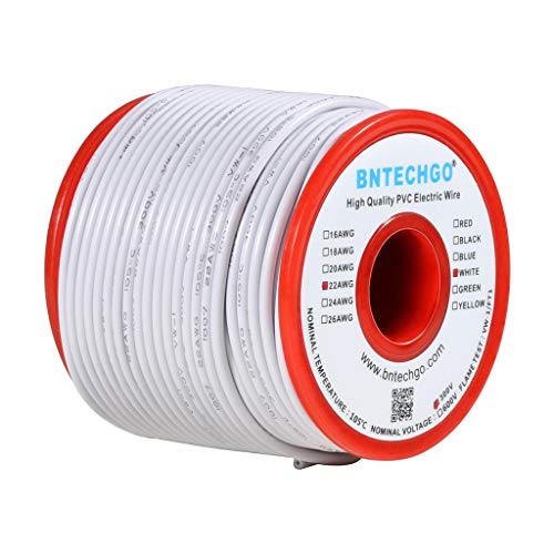 BNTECHGO 22 Gauge PVC 1007 Solid Electric Wire White 100 ft 22 AWG 1007 Hook Up Tinned Copper Wire - Image 1
