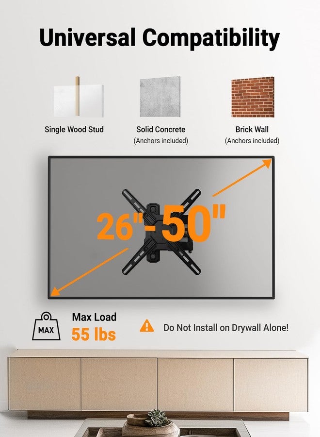 Perlegear Full Motion TV Wall Mount for 23-55 Inch LED LCD Flat Curved TVs with Swivel Articulating Extends Tilt Arm fit Max VESA 400x400mm up to 88lbs - Image 2