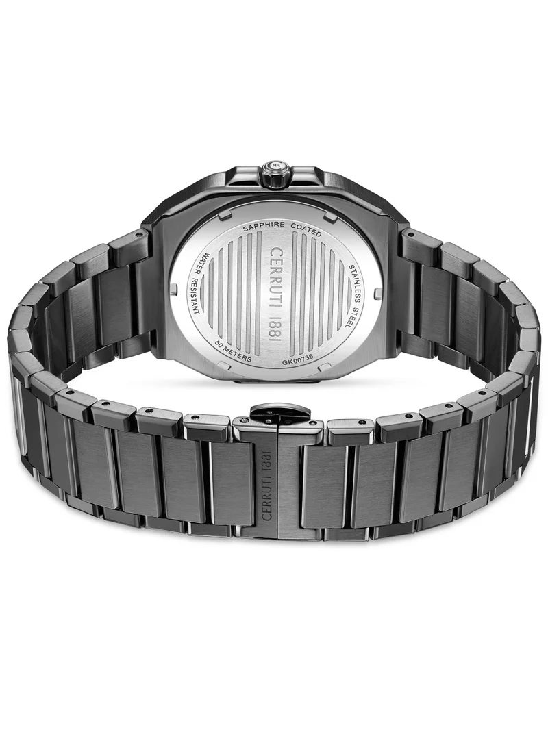 شيروتي 1881 Men's Leadri Multifunction Watch for Men - Squircle Case, Blue Dial, Rose Gold Line Indices