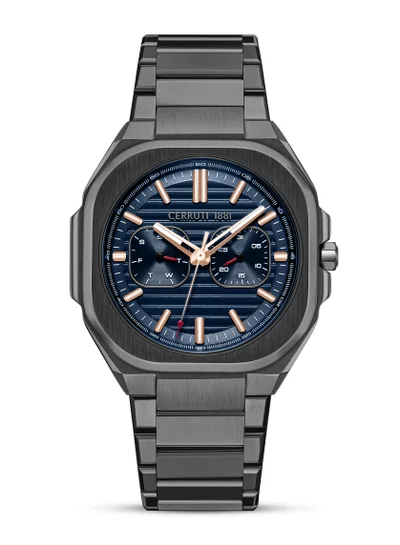 CERRUTI 1881 Men's Leadri Multifunction Watch for Men - Squircle Case, Blue Dial, Rose Gold Line Indices