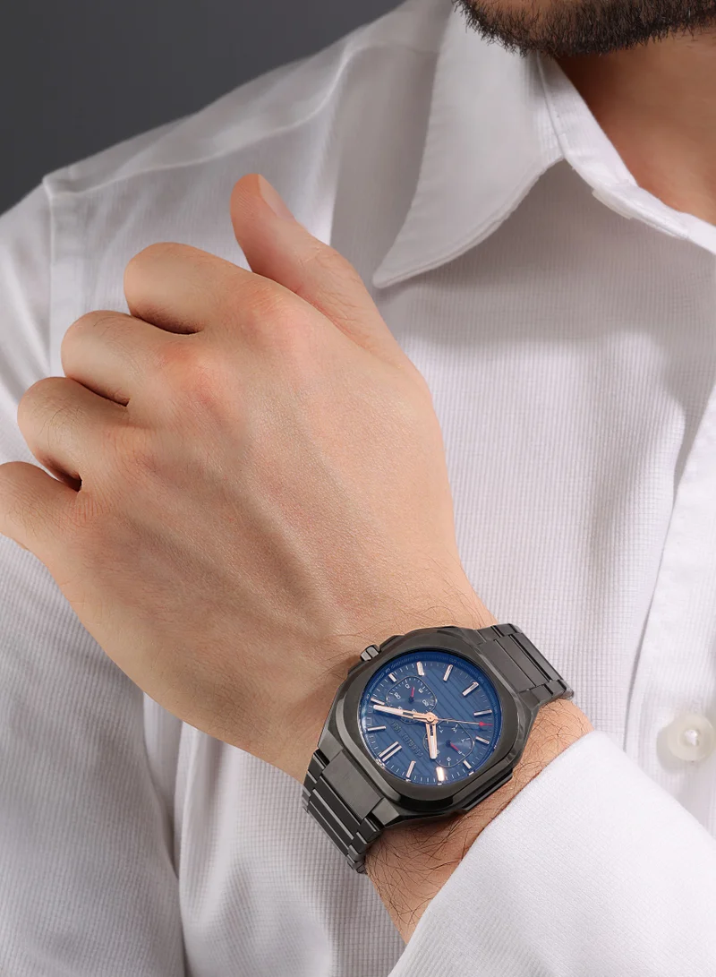 شيروتي 1881 Men's Leadri Multifunction Watch for Men - Squircle Case, Blue Dial, Rose Gold Line Indices