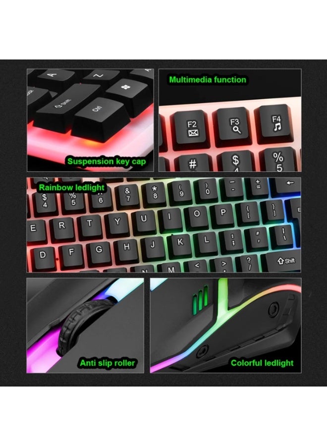 Keyboard and Mouse Set Wired Gaming Keyboard and Mouse Multicolor Lights Metal Panel for Laptop Desktop Computer - Image 3
