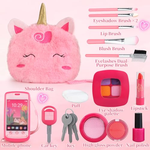 Woumserta Unicorn Pretend Makeup for Toddlers Fake Makeup Set for Kids Unicorn Gifts Play Makeup Kit for Little Girls Age 3 4 5 6 Pretend Play Toys for 3 4 5 6 Year Old Girls Birthday Gifts - Image 5