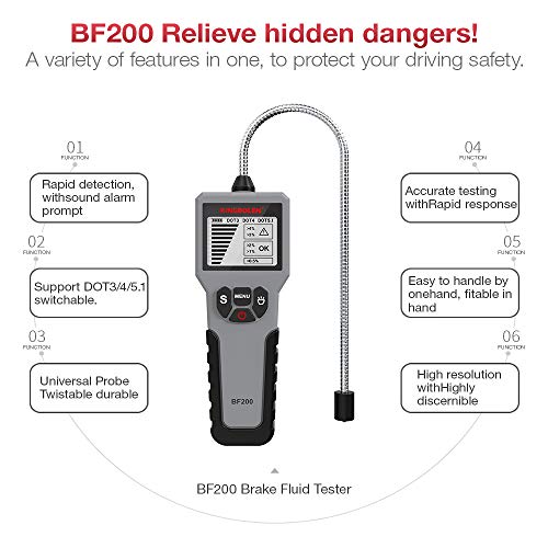 kingbolen Brake Fluid Tester, High Precision Car Brake Fluid Detector, Hydraulic Fluid/Liquid/Oil Moisture Analyzer with LCD Screen Audible Alarm DOT3 DOT4 DOT5.1 Tester,Automotive Replacement Level Sensors - Image 5