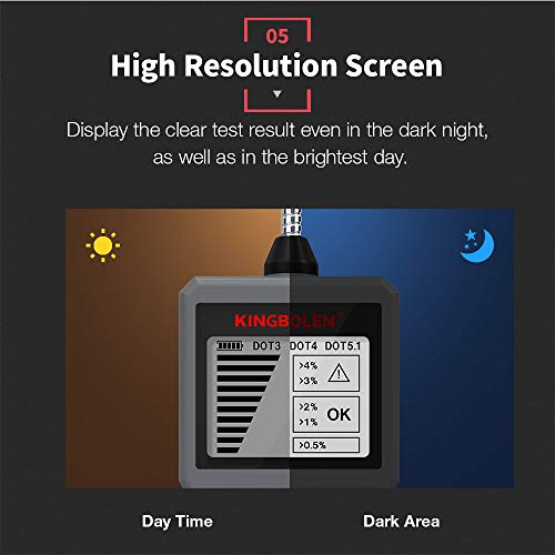 kingbolen Brake Fluid Tester, High Precision Car Brake Fluid Detector, Hydraulic Fluid/Liquid/Oil Moisture Analyzer with LCD Screen Audible Alarm DOT3 DOT4 DOT5.1 Tester,Automotive Replacement Level Sensors - Image 4