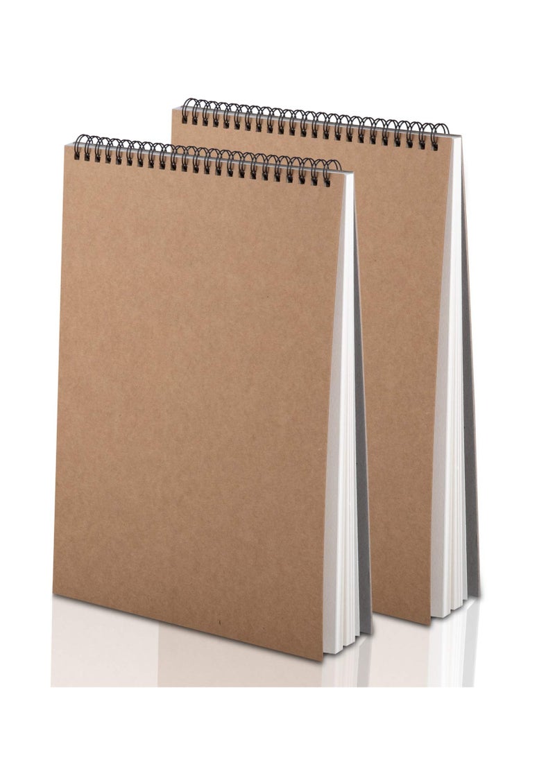 KASTWAVE - Sketchbook A4 Sketch Book Drawing Pad with 60 Pages 30 Sheets Sketch Pad Spiral Bound Kraft Cover Hardback Art Book 2 Pack - Image 1