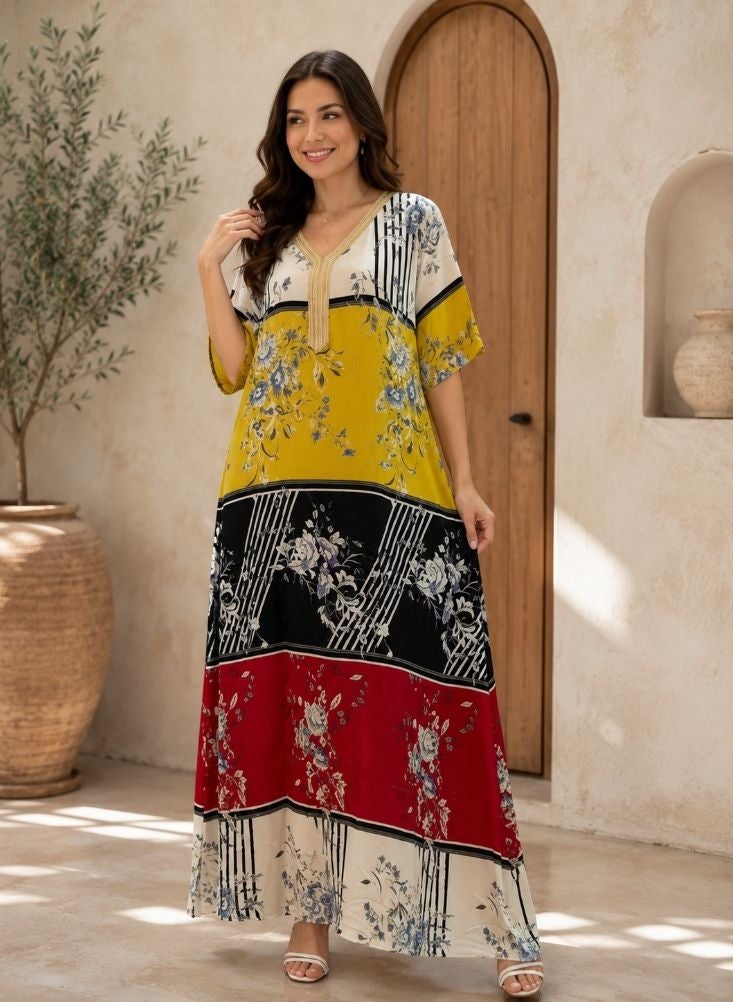 Comfort Jalabiya Floral Printed Maxi Dress - Image 1