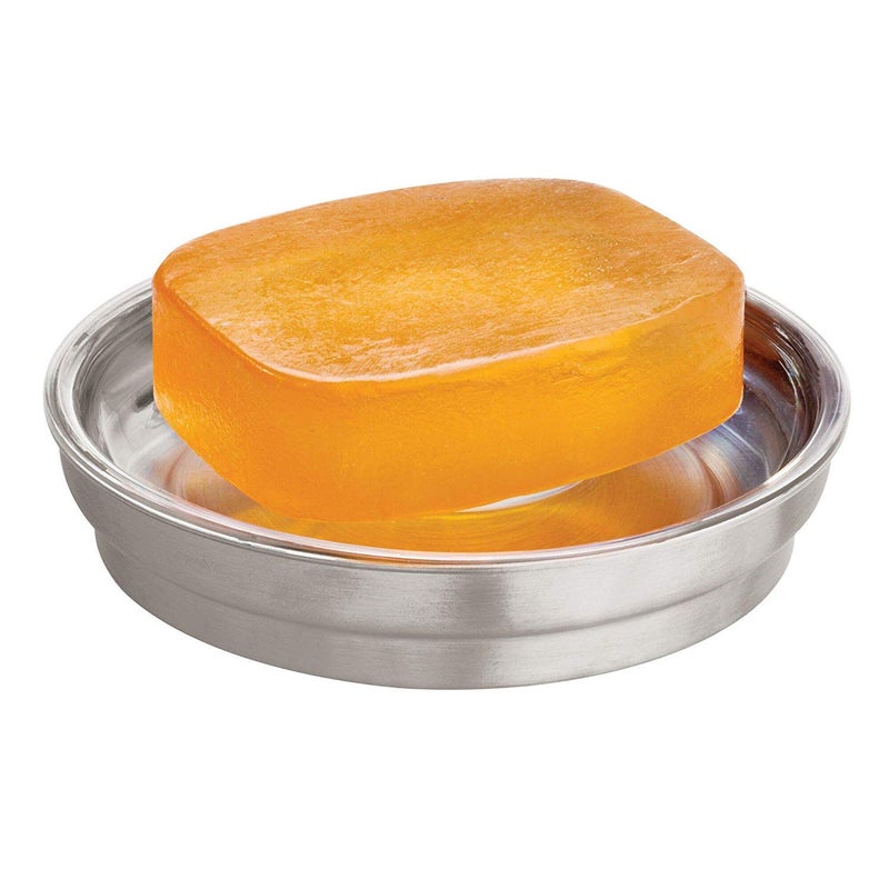 InterDesign iDesign Austin Bathroom Holder Metal Tray for Sinks and Showers Dish for Bars of Solid Soap ClearMatte Silver 112 cm x 112 cm x 24 cm