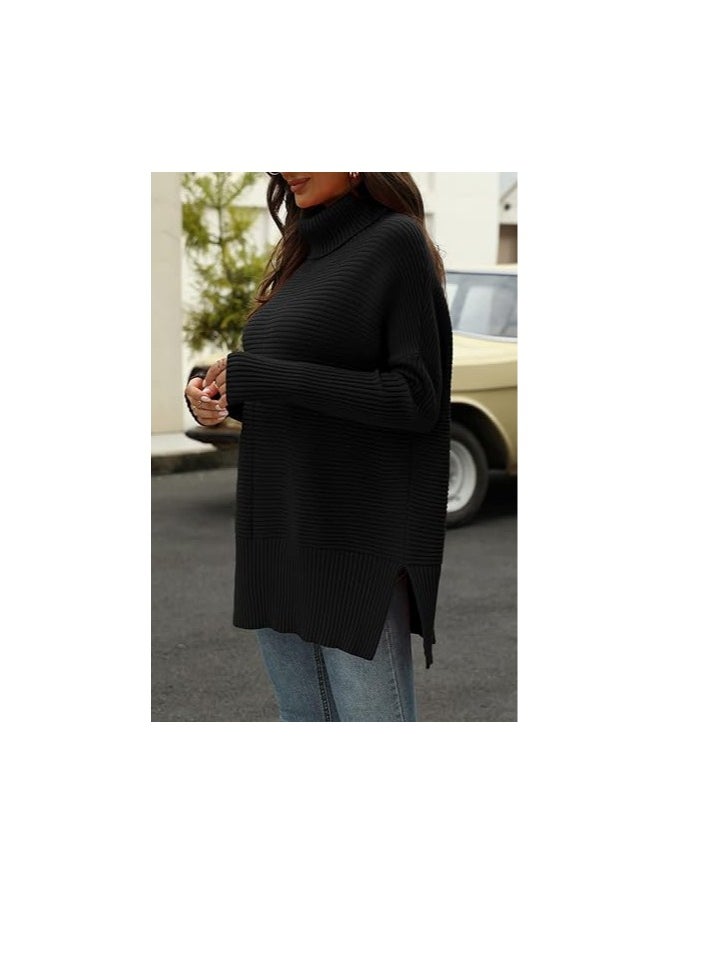 Trendy Oversized Turtleneck Sweater for Women Long Knitted Cozy Pullover Sweaters - Image 4