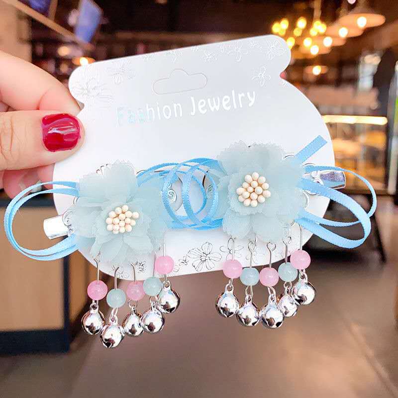 Generic Chinese Style Simple Flower Ribbon Bell Pendant Tassel Sweet Hair Accessories Headwear Cute Girl Antique Accessories Blue (ribbon style)