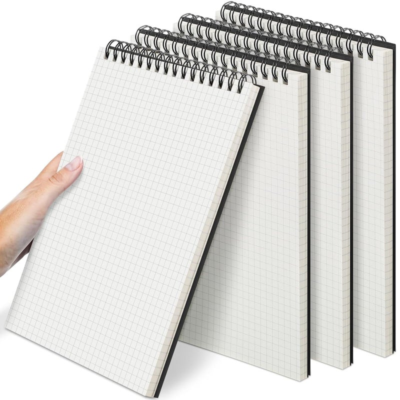 Engrowtic 4 Pack Graph Paper Spiral Notepad A5 Top Wirebound Notepad Grid Notebook Steno Pads Memo Notebook Grid Paper 140 Pages for Writing Sketching Drawing Office Supplies (Black) - Image 1