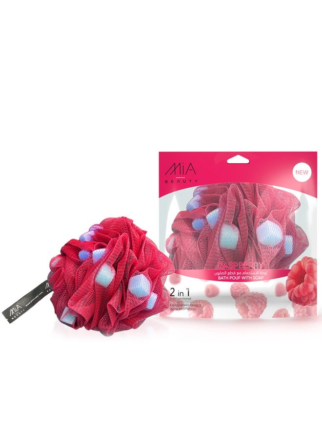 Mia Bath Pouf With Raspberry Soap 120gm