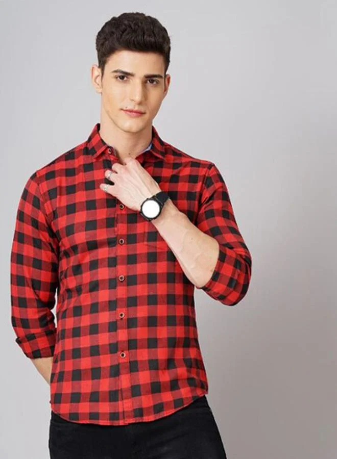 Take Two Men Red Checked Spread Collar Shirt By HardSoda