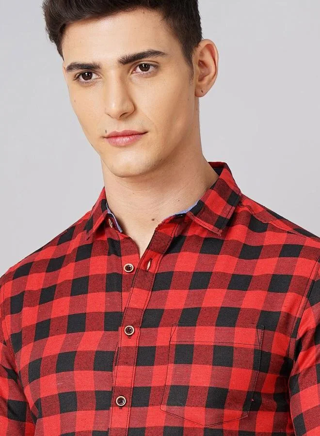 Take Two Men Red Checked Spread Collar Shirt By HardSoda