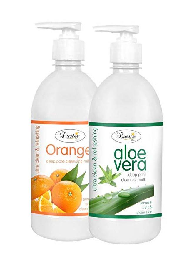 LUSTER Orange & Aloe Vera Cleansing Milk | Combo | 100% l | Smooth Soft & Deep Clean | Facial Cleanser | Makeup Remover (Paraben & Sulfate Free) 500 ml (Pack of 2) - Image 2