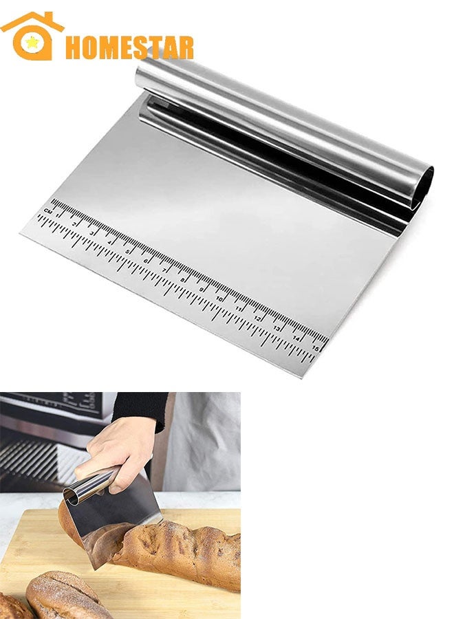 HOMESTAR Pastry Cutter, Stainless Steel Dough Scraper, Multipurpose Bench Scraper, Baking Tool with Measurement Marks for Kitchen Use - Image 1