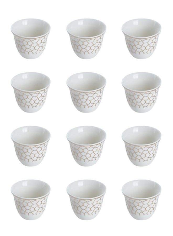 Dove 12-Piece Porcelain Saudi Coffee Cup Set 80ML White/Gold; Set for 12 People - Image 1
