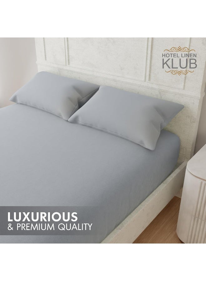 Hotel Linen Klub Hotel Linen Klub Luxury 100% Cotton 350TC Fitted Sheet Set - Ultra Soft & Breathable, Hypo Allergenic Premium Quality Bedding, Size: King 180x200+40cm deep pocket and 2pc Pillowcase 50x75cm, Silver  - Image 5