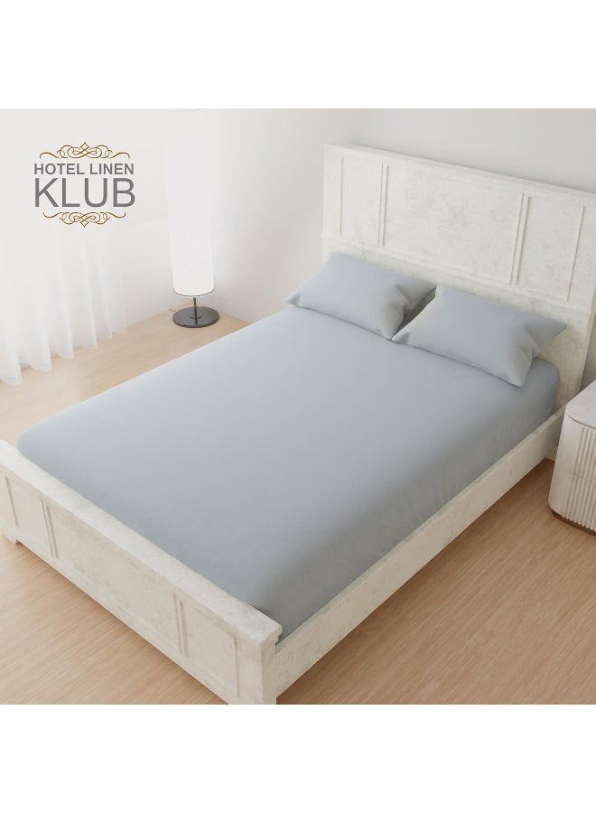 Hotel Linen Klub Hotel Linen Klub Luxury 100% Cotton 350TC Fitted Sheet Set - Ultra Soft & Breathable, Hypo Allergenic Premium Quality Bedding, Size: King 180x200+40cm deep pocket and 2pc Pillowcase 50x75cm, Silver  - Image 2