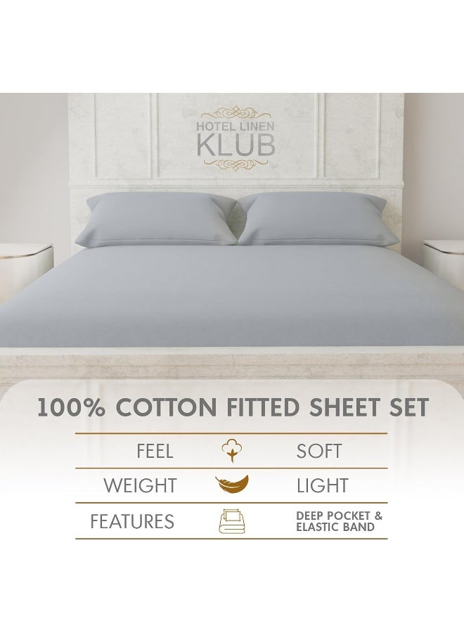 Hotel Linen Klub Hotel Linen Klub Luxury 100% Cotton 350TC Fitted Sheet Set - Ultra Soft & Breathable, Hypo Allergenic Premium Quality Bedding, Size: King 180x200+40cm deep pocket and 2pc Pillowcase 50x75cm, Silver  - Image 3