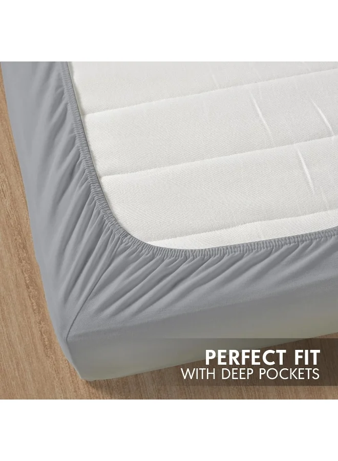 Hotel Linen Klub Hotel Linen Klub Luxury 100% Cotton 350TC Fitted Sheet Set - Ultra Soft &amp; Breathable, Hypo Allergenic Premium Quality Bedding, Size: King 180x200+40cm deep pocket and 2pc Pillowcase 50x75cm, Silver