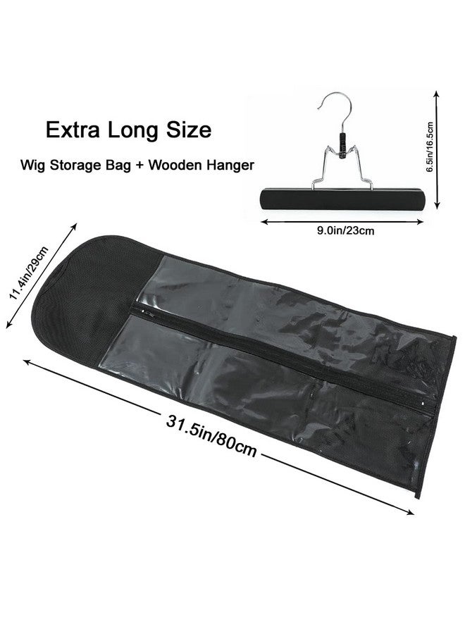 USHUIUS Hair Extension Holder, Extra Long Wig Storage Bag With Hanger, Wig Storage For Multiple Wigs Hairpieces, Portable Wig Bags Storage Style Hair Travel Hair Extensions Bag (31.5 Inch, 1Pcs Black) - Image 3