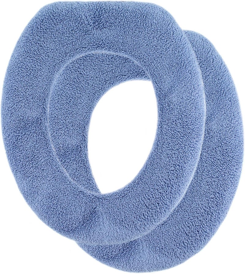 Warm-n-Comfy غطاء مرحاض ناعم - غطاء مرحاض من قماش فخم وسميك لتدفئة مقاعد المرحاض الدائرية والممدودة 14x18" - قابل لإعادة الاستخدام، قابل للغسل في الغسالة، سهل التركيب - تعبئة جاهزة كهدية - أزرق لانهائي - Image 1