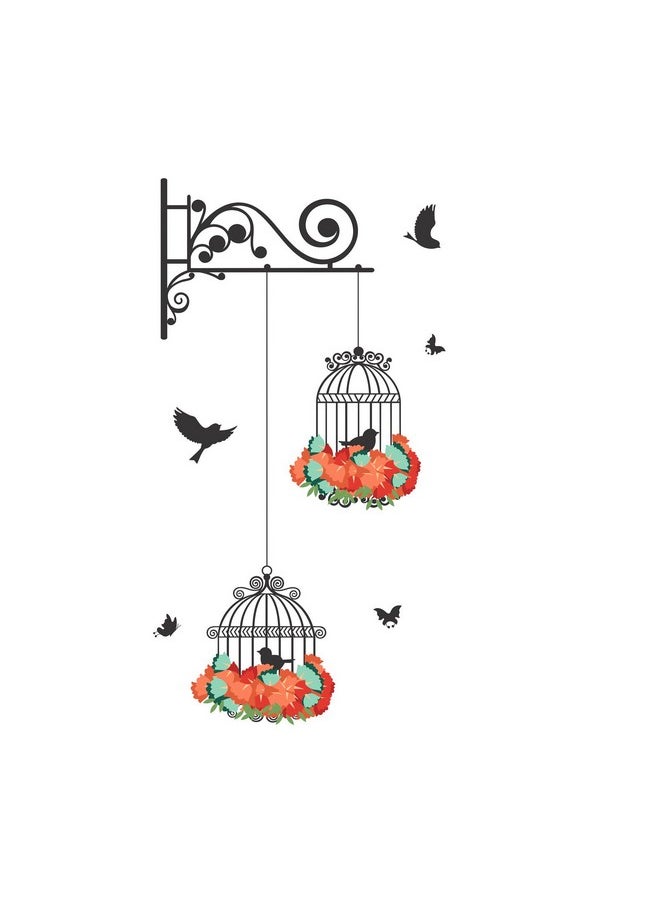 Decals Design Decals Design 'Hanging Birds Cage with Flowers' Wall Sticker (PVC Vinyl, 50 cm x 70 cm)  - Image 1