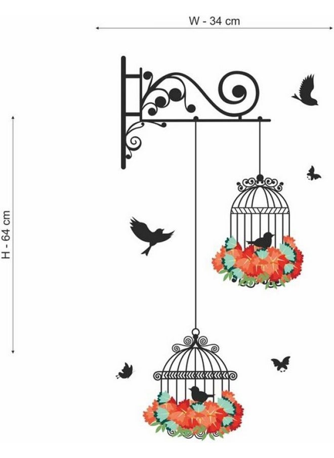 Decals Design Decals Design 'Hanging Birds Cage with Flowers' Wall Sticker (PVC Vinyl, 50 cm x 70 cm)  - Image 2